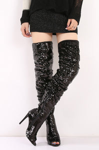 Bling Glitter Long Peep Toe boots