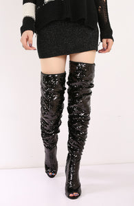 Bling Glitter Long Peep Toe boots