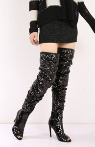 Bling Glitter Long Peep Toe boots