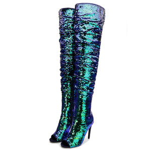 Bling Glitter Long Peep Toe boots