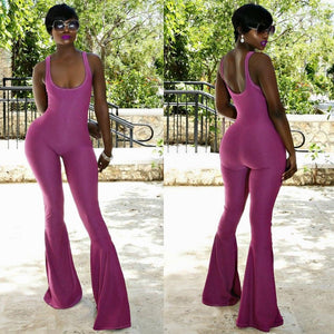 Purple Summer Knitted Long Flare Pants Jumpsuit