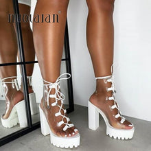 Load image into Gallery viewer, Women Platform Boots Thick Bottom Fashion Sexy PVC Leather Lace Up