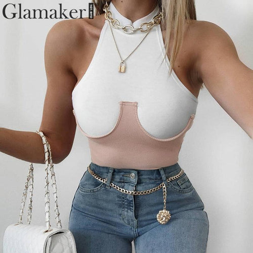 Glamaker Patchwork white sexy bodysuit