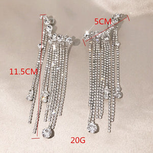 Luxury Crystal Chain Clip Earrings