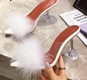 Sasha PVC Transparent Feather Crystal High Heels