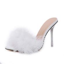 Load image into Gallery viewer, Feather peep toe transparent high heel slippers