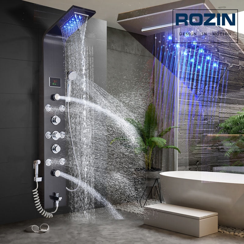 LED Light Shower Waterfall Rain Wall Shower System