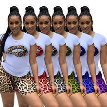 Load image into Gallery viewer, Two Piece Leopard Lip T-shirt Top and Shorts
