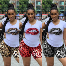 Load image into Gallery viewer, Two Piece Leopard Lip T-shirt Top and Shorts