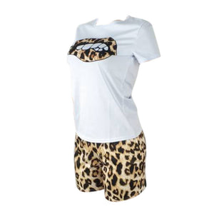 Two Piece Leopard Lip T-shirt Top and Shorts