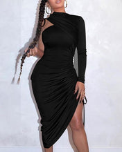 Load image into Gallery viewer, Sexy One Shoulder Drawstring Ruched Bodycon Dress