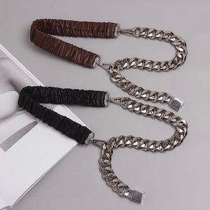 Elastic silver chain belt