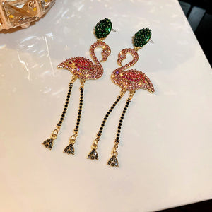 Pink Birds Crystal Earrings