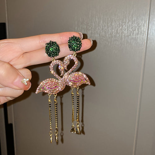 Pink Birds Crystal Earrings