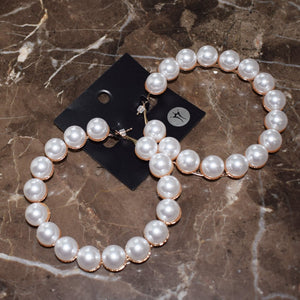 Artificial Pearl Beads Hoop Earrings