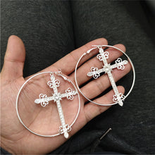 Load image into Gallery viewer, Vintage Cross Hoop Earrings