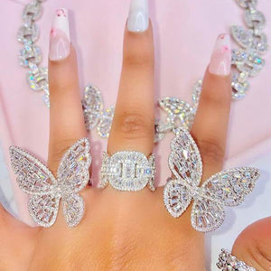 Cubic Zirconia Iced Out Bling Baguette Ring