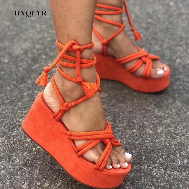 Wedge Sandals Cross Straps