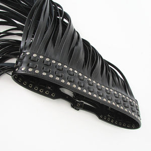 Fantastic Long Fringe Belt Black Leather