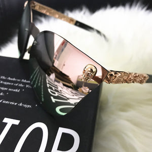 Rose Gold Skull Mirror Diamond Brand Designer Metal Frame Sun Glasses