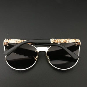 Rose Gold Skull Mirror Diamond Brand Designer Metal Frame Sun Glasses