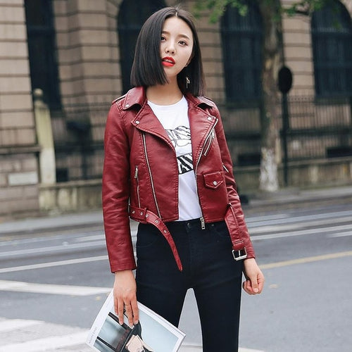Motorcycle Coat Short Faux Leather Biker Jacket