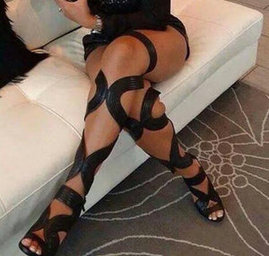 Leather Straps Cross Women Over The Knee Gladiator Sandals