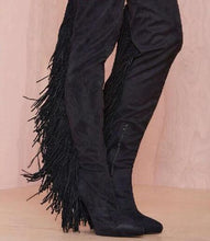 Load image into Gallery viewer, Fashion Orange Suede Leather Women Over The Knee Fringe Boots