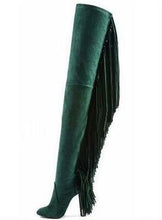 Load image into Gallery viewer, Fashion Orange Suede Leather Women Over The Knee Fringe Boots