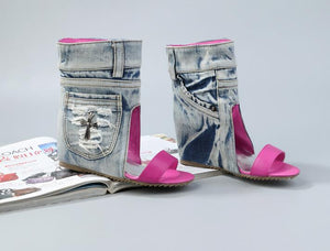 New Fashion Leather Strap  Ankle Denim Boots