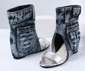 New Fashion Leather Strap  Ankle Denim Boots