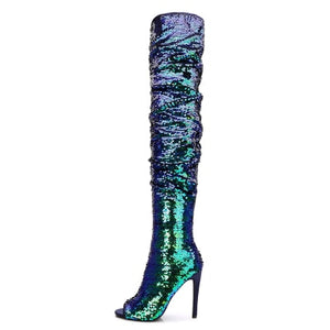 Bling Glitter Long Peep Toe boots