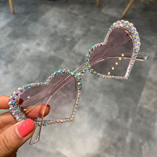 Vintage Heart Sunglasses Women Fashion Luxury Rhinestone